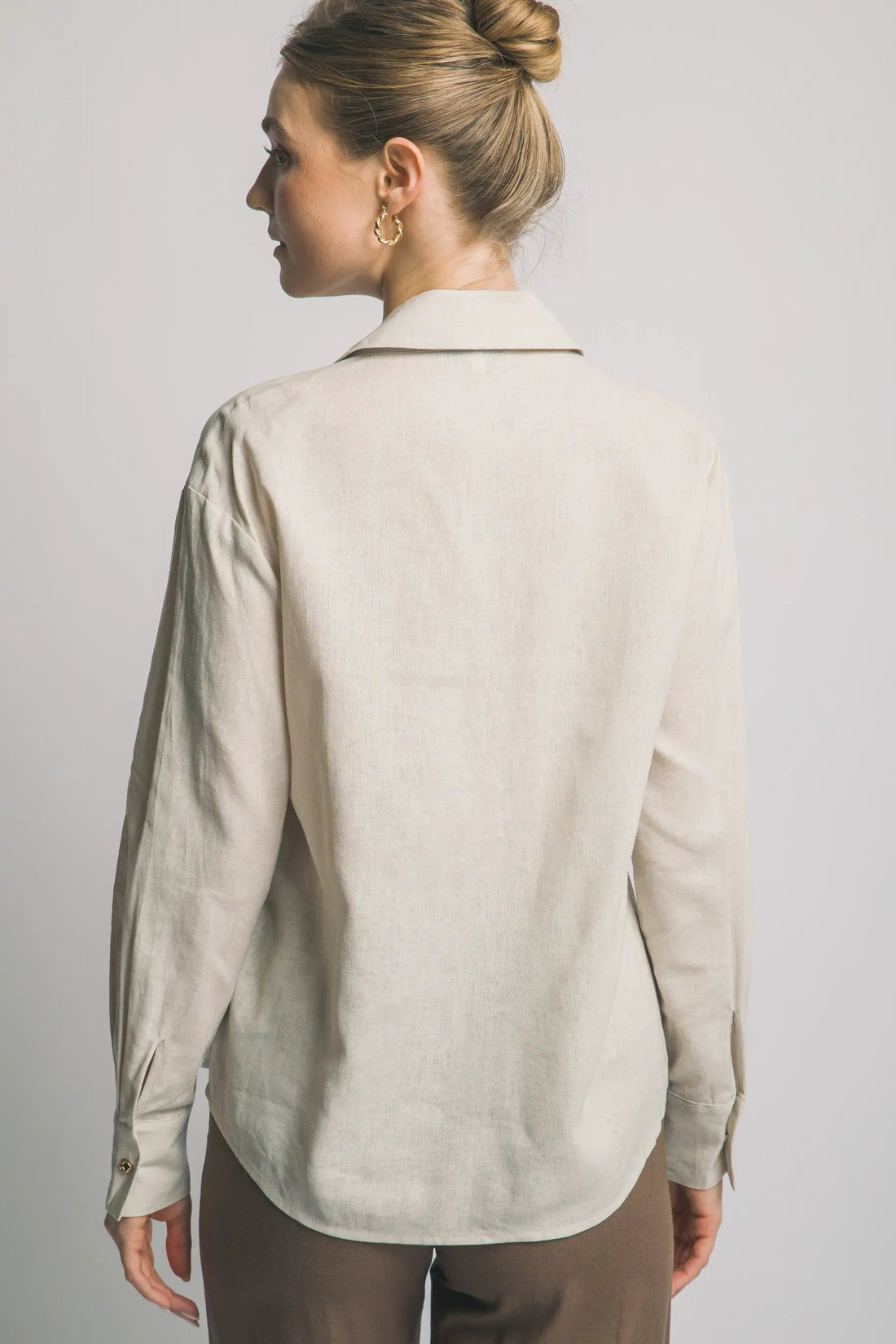 Camisa de Lino para Mujer de Manga Larga con Cuello y Botones Manga Larga by LOVE TREE