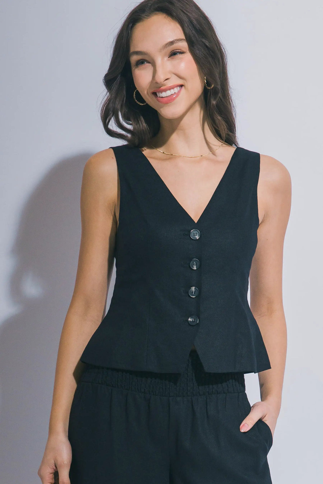 Wholesale V- Neckline Linen Vest 5217VL - LOVE TREE by LOVE TREE
