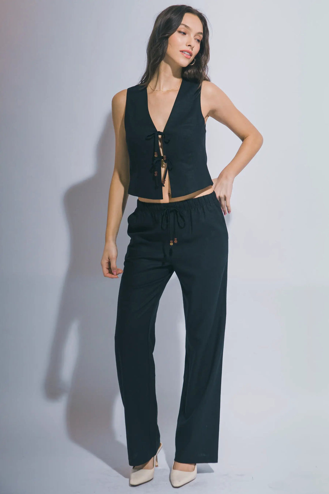 Pantalones de Lino Rectos con Cordón - Estilo y Comodidad by LOVE TREE