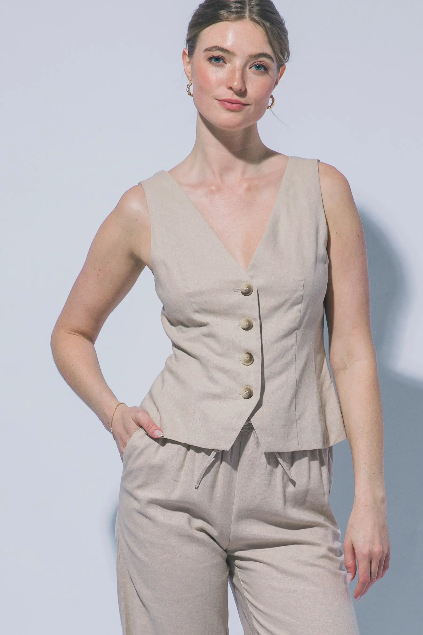 Wholesale V- Neckline Linen Vest 5217VL - LOVE TREE by LOVE TREE
