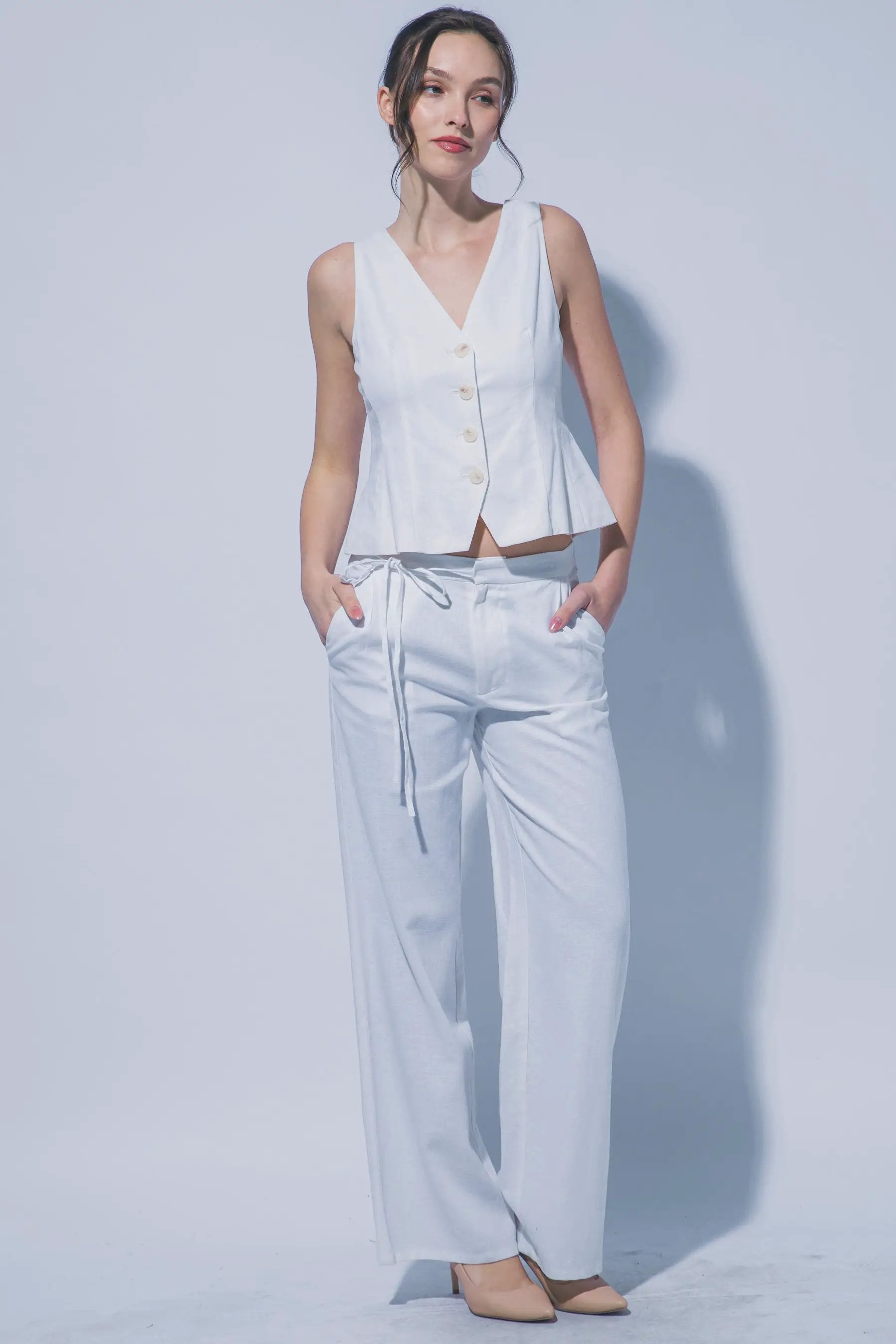 Wholesale V- Neckline Linen Vest 5217VL - LOVE TREE by LOVE TREE
