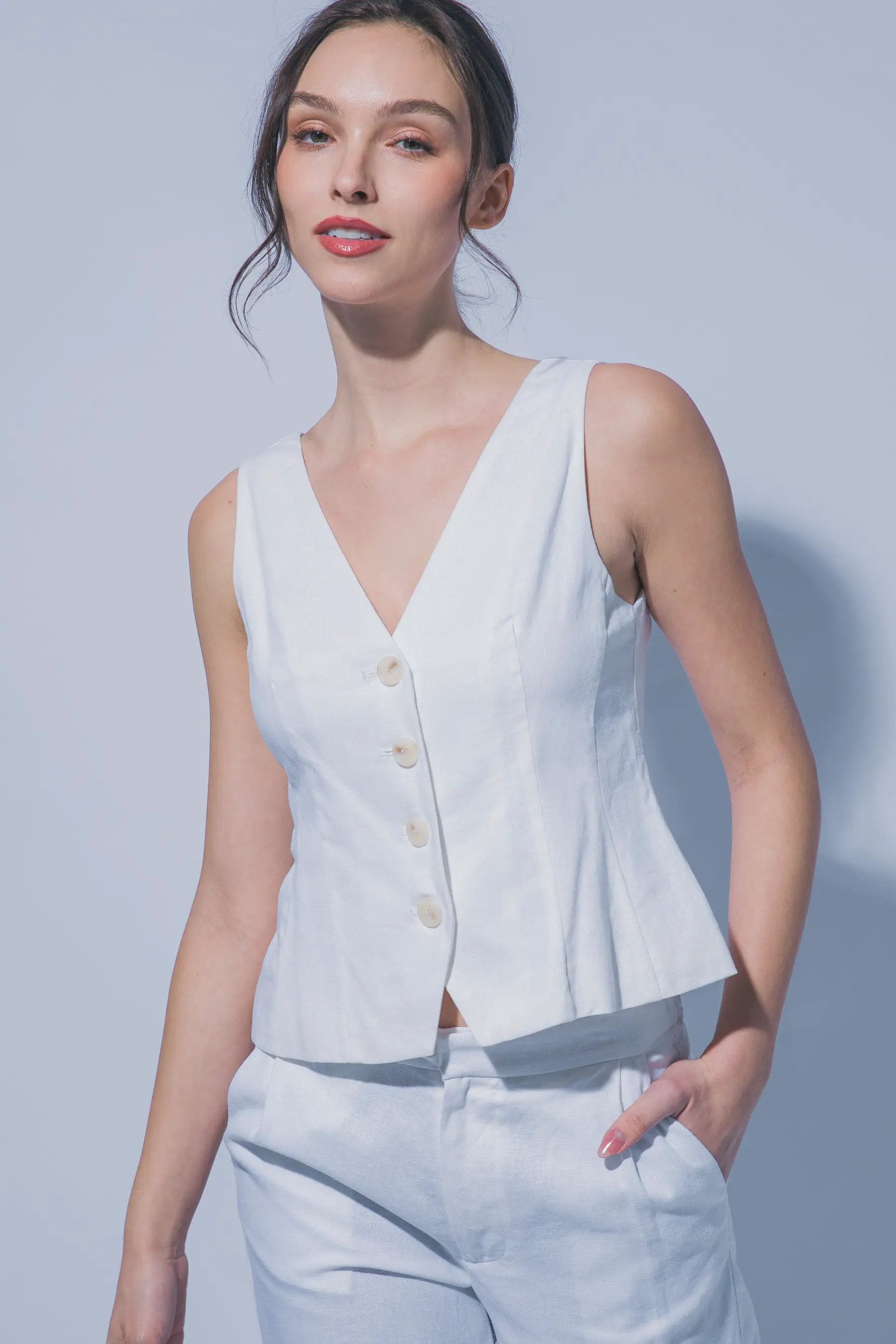 Wholesale V- Neckline Linen Vest 5217VL - LOVE TREE by LOVE TREE