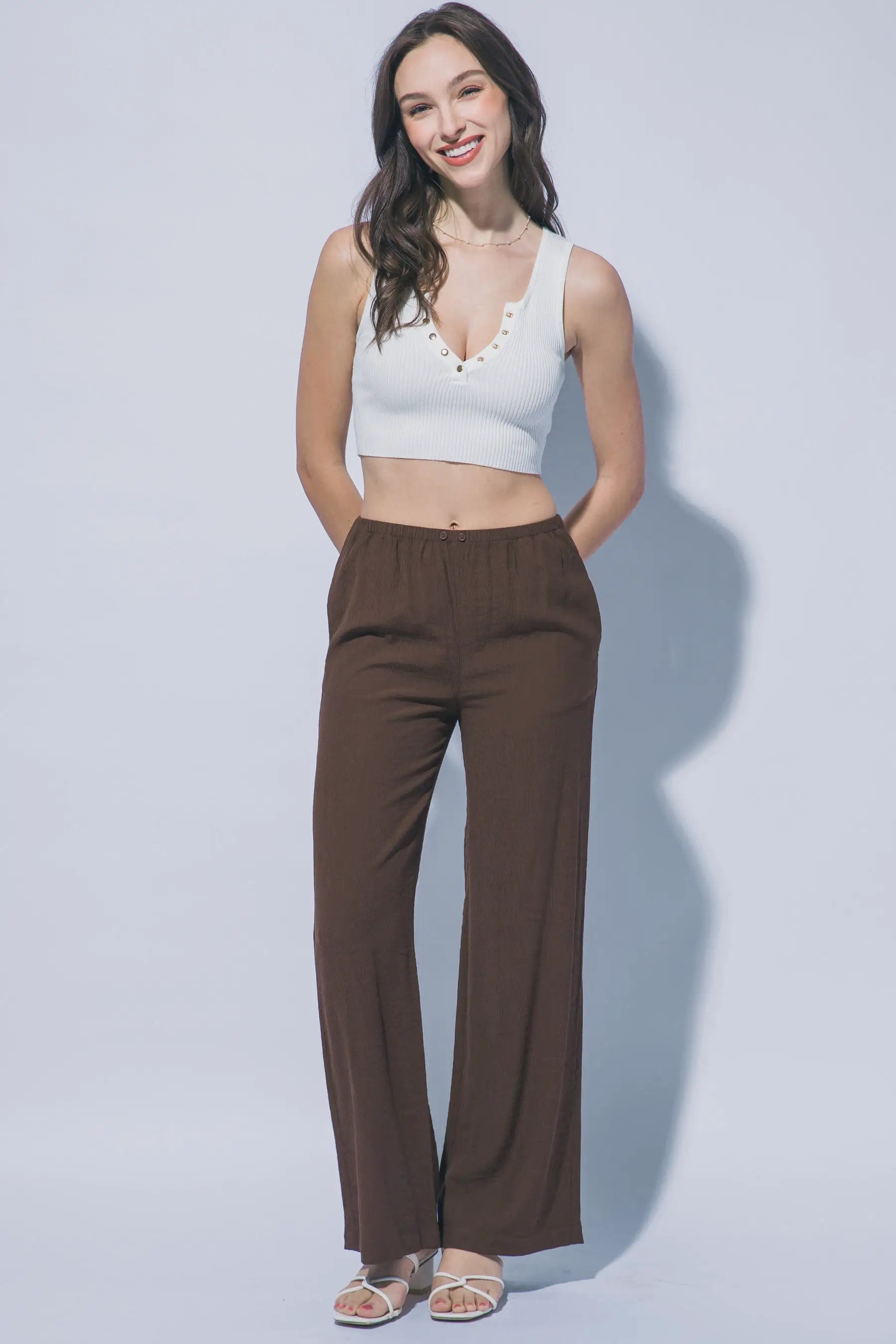 Wholesale Textured Wide Leg Pant 60127PN by LOVE TREE
