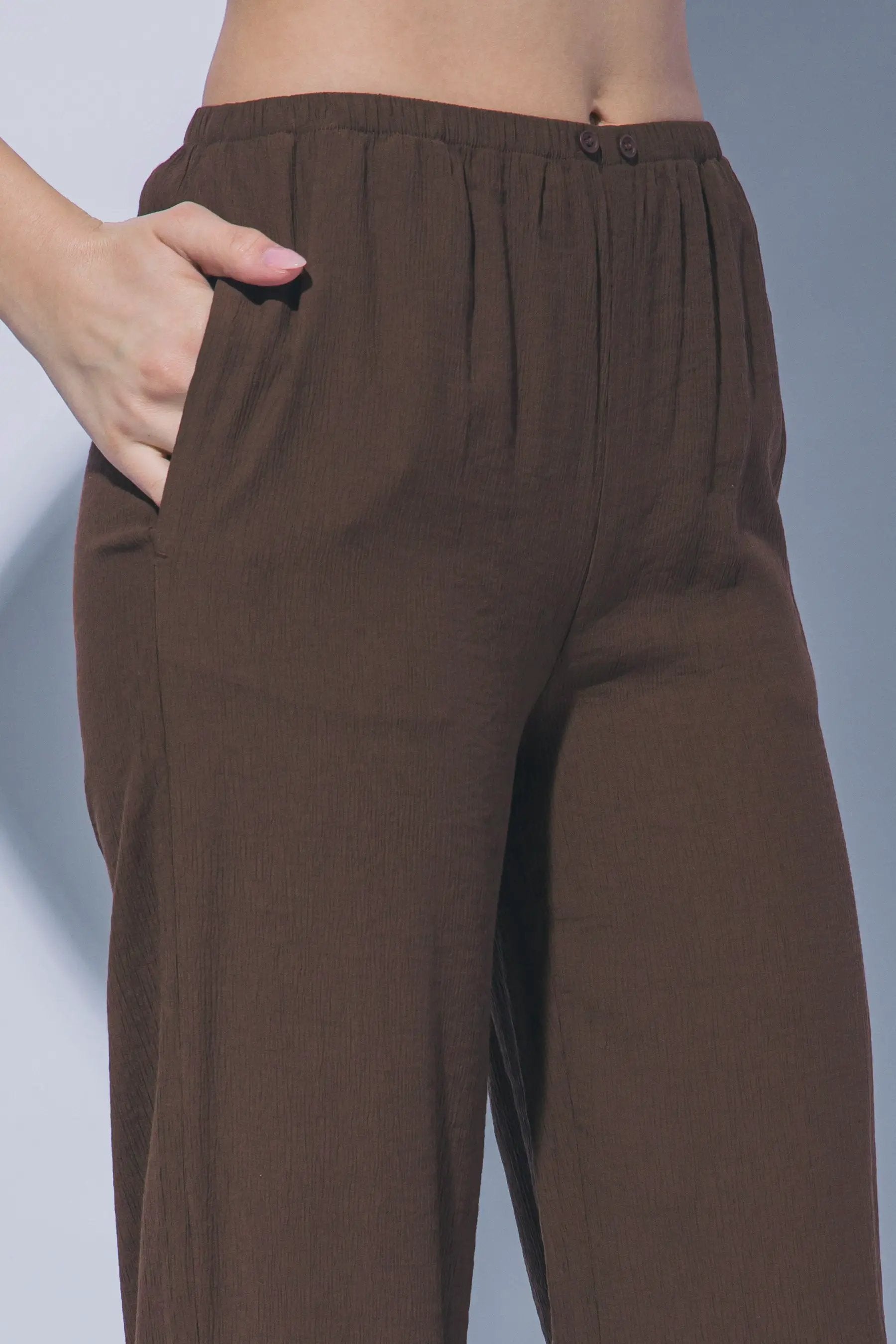 Pantalones Wide-Leg de Tiro Alto con Textura - Elegancia Casual para Primavera Verano