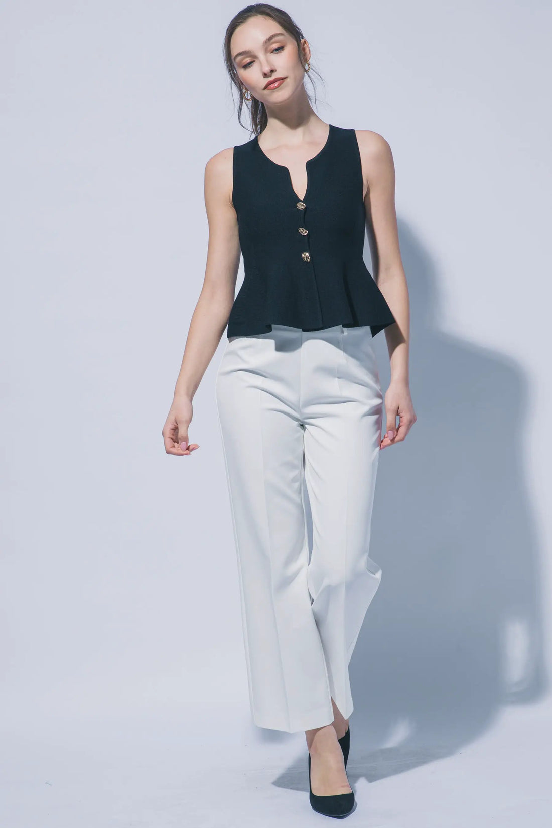 Blusa de Punto con Peplum y Botones al Frente by LOVE TREE