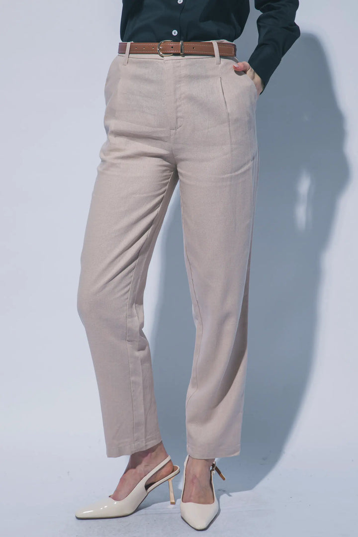 LOVE TREE Pantalones de Lino de Tiro Alto con Cinturón para Mujer - Pants