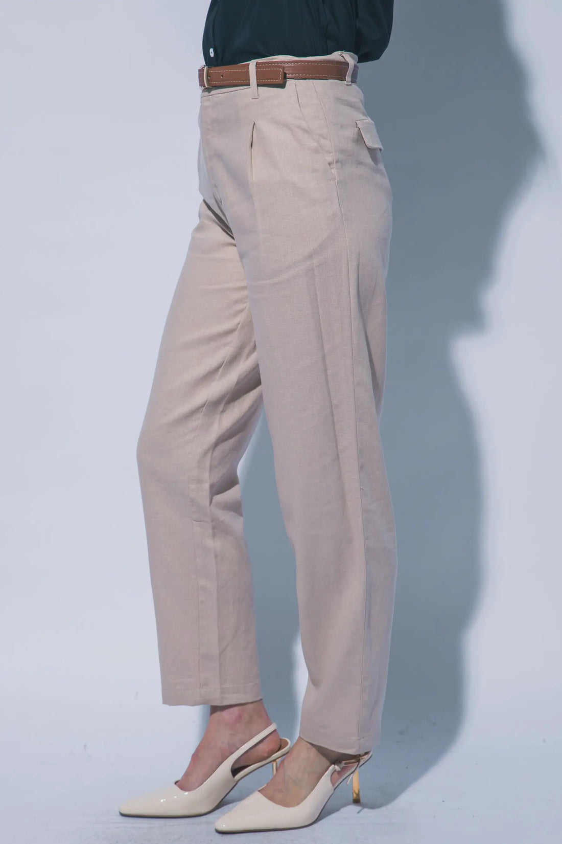 Pantalones de Lino de Tiro Alto con Cinturón para Mujer by LOVE TREE