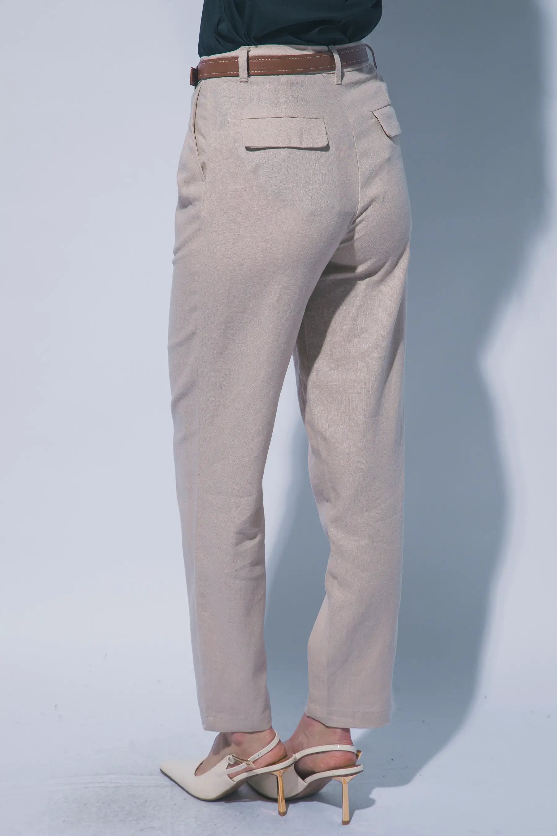 LOVE TREE Pantalones de Lino de Tiro Alto con Cinturón para Mujer - Pants