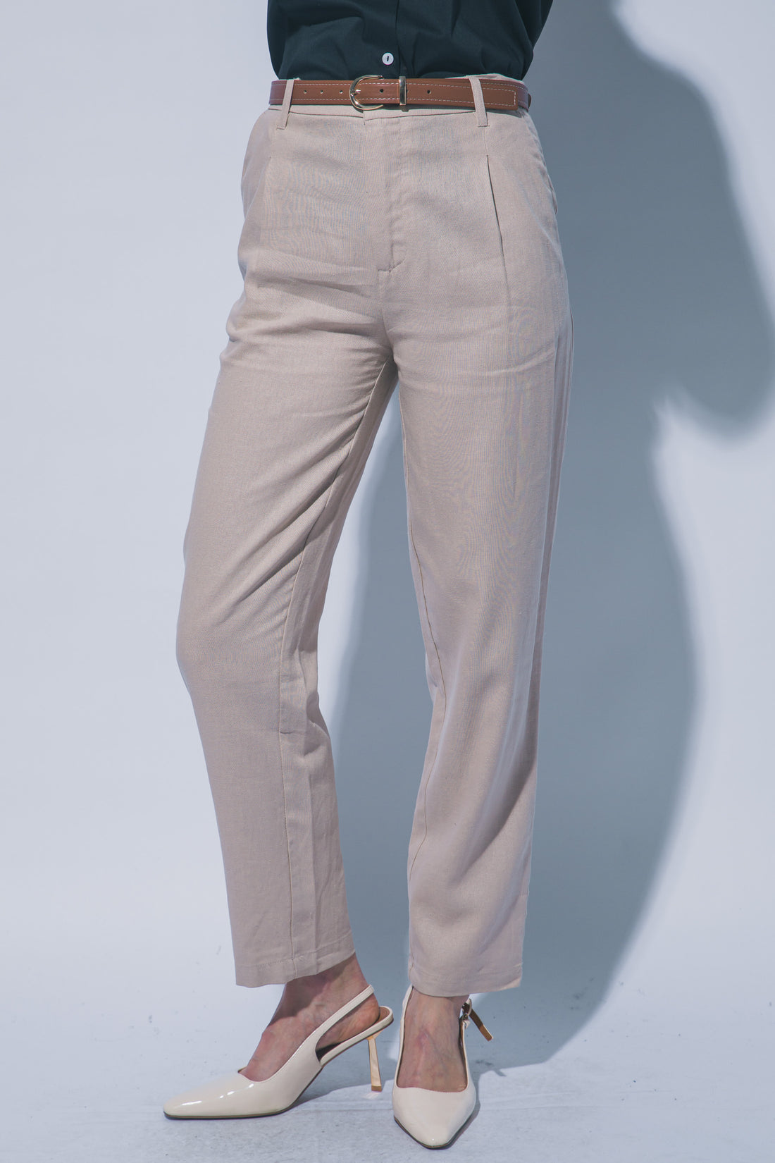 Pantalones de Lino de Tiro Alto con Cinturón para Mujer by LOVE TREE