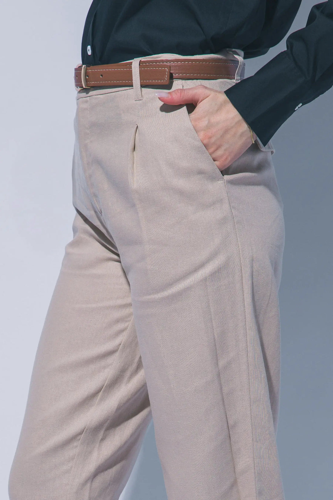 LOVE TREE Pantalones de Lino de Tiro Alto con Cinturón para Mujer - Pants
