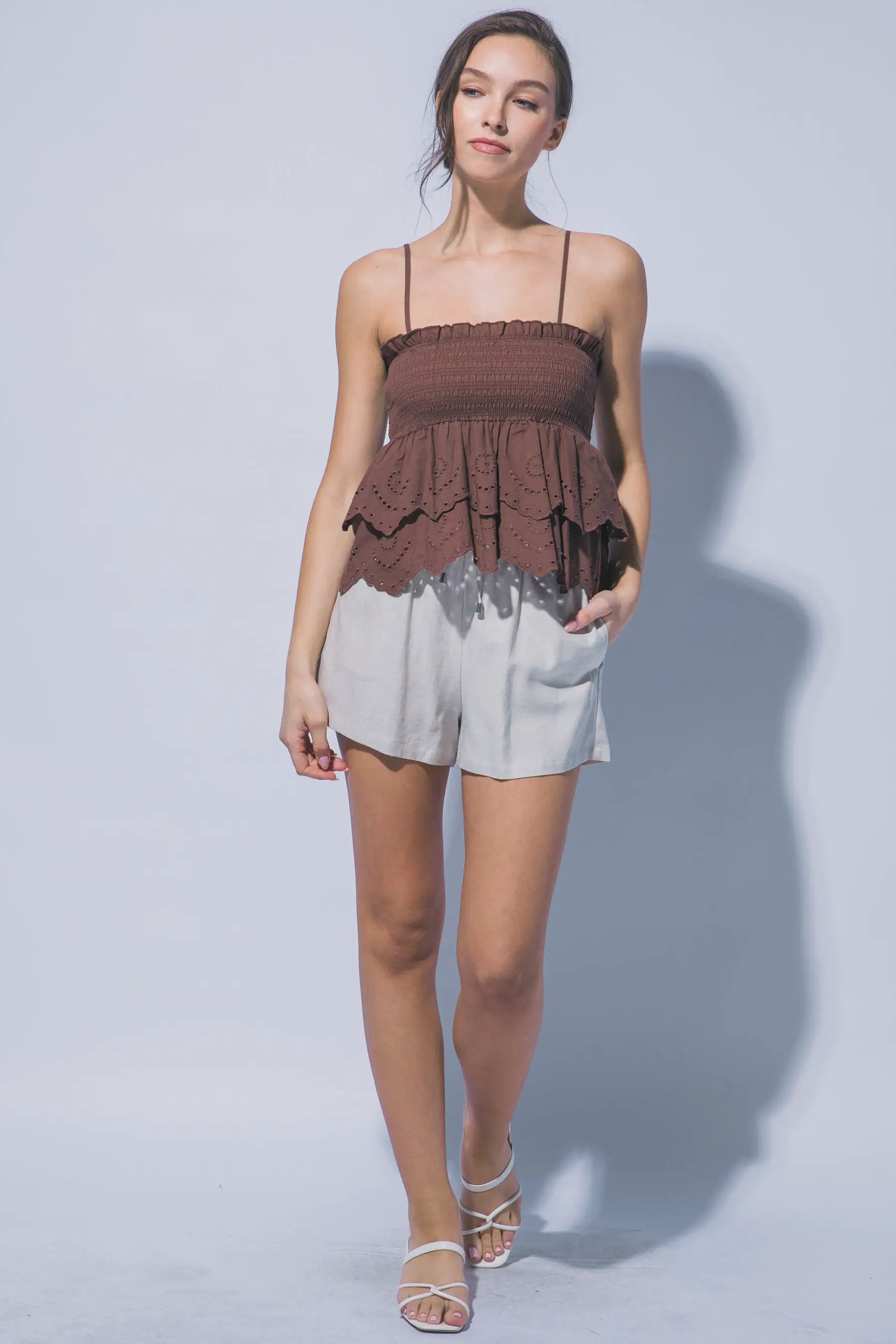 LOVE TREE Shorts de Lino para Mujer con Cintura Alta y Cordón Ajustable - Shorts