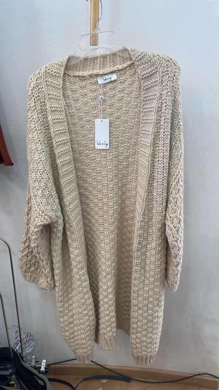 Cárdigan de Punto Calado en Beige - Textura Artesanal