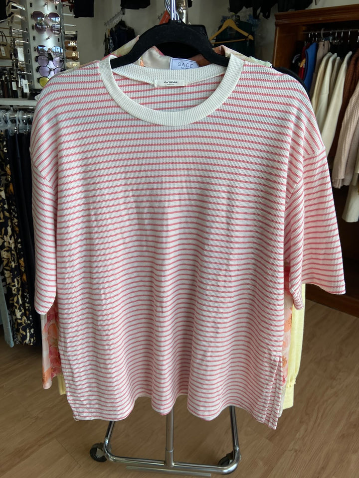 Blusa Rosa a Rayas con Cuello Acanalado - Estilo Boutique