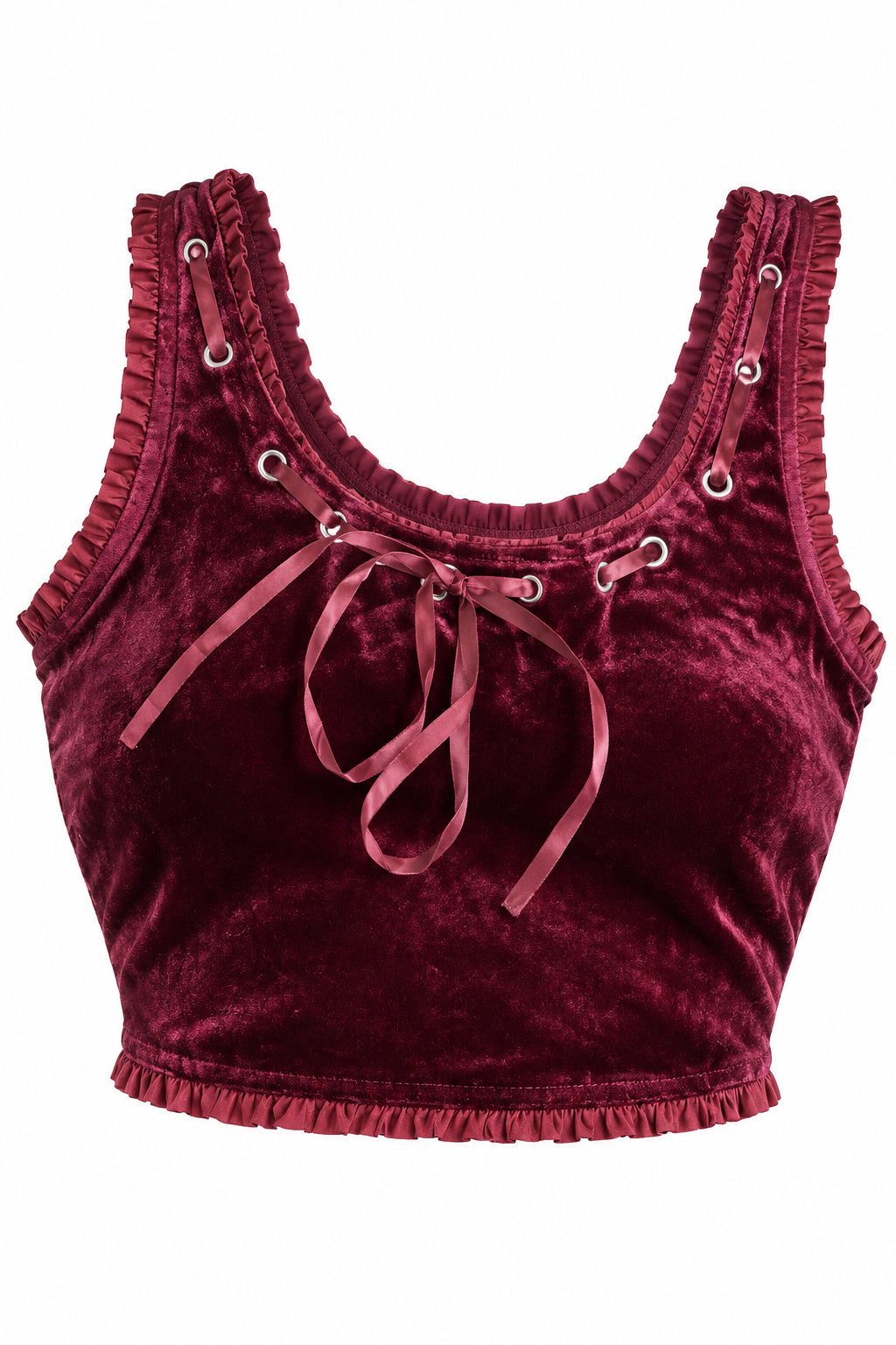 Top Corto de Terciopelo Burdeos con Detalle de Cordones - Estilo Boutique