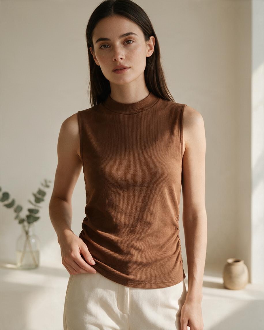 Top Sin Mangas de Cuello Alto Color Café