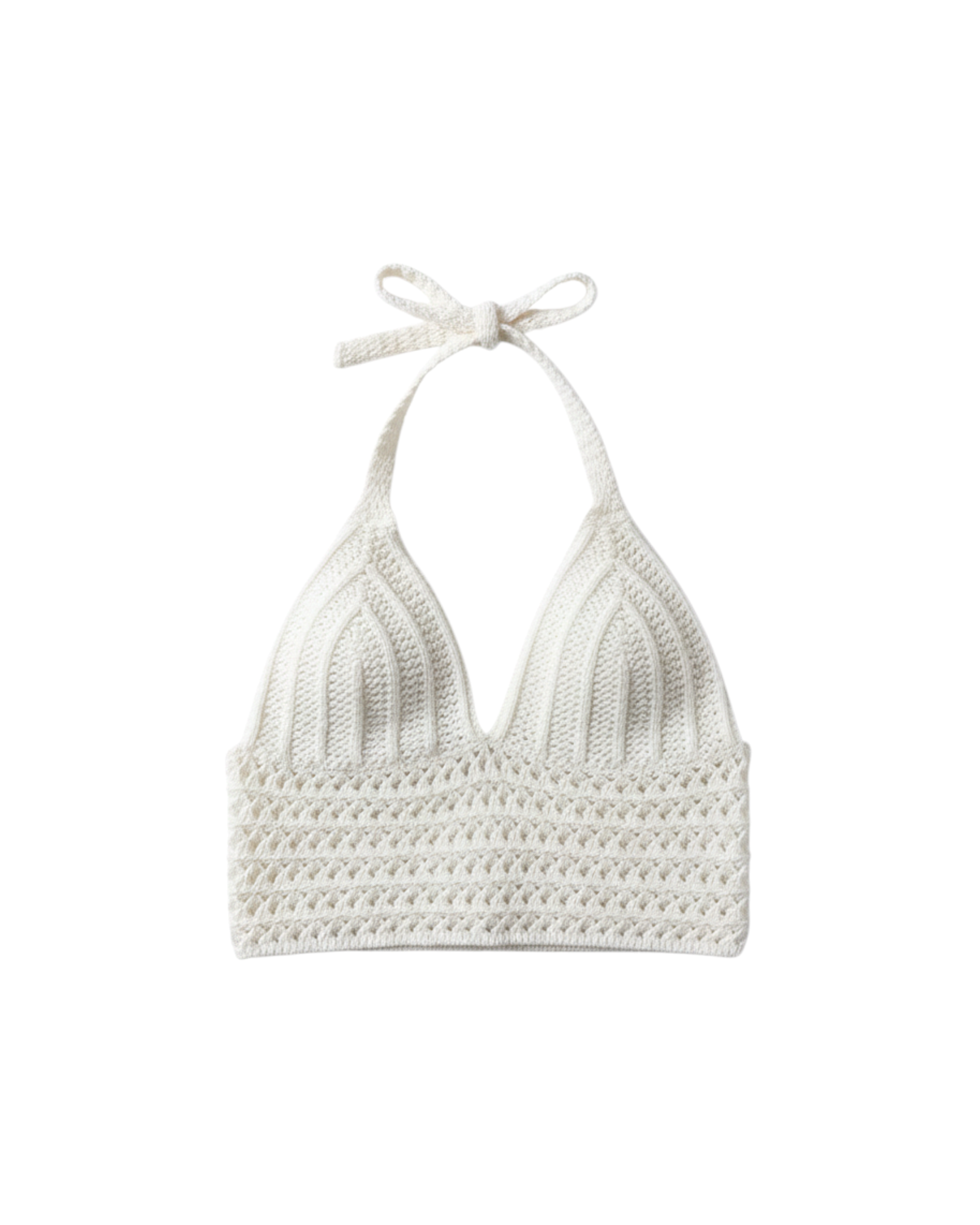 Top halter Yanet Collective de tejido color crema con diseño ajustado y detalles en relieve con cierre de lazo