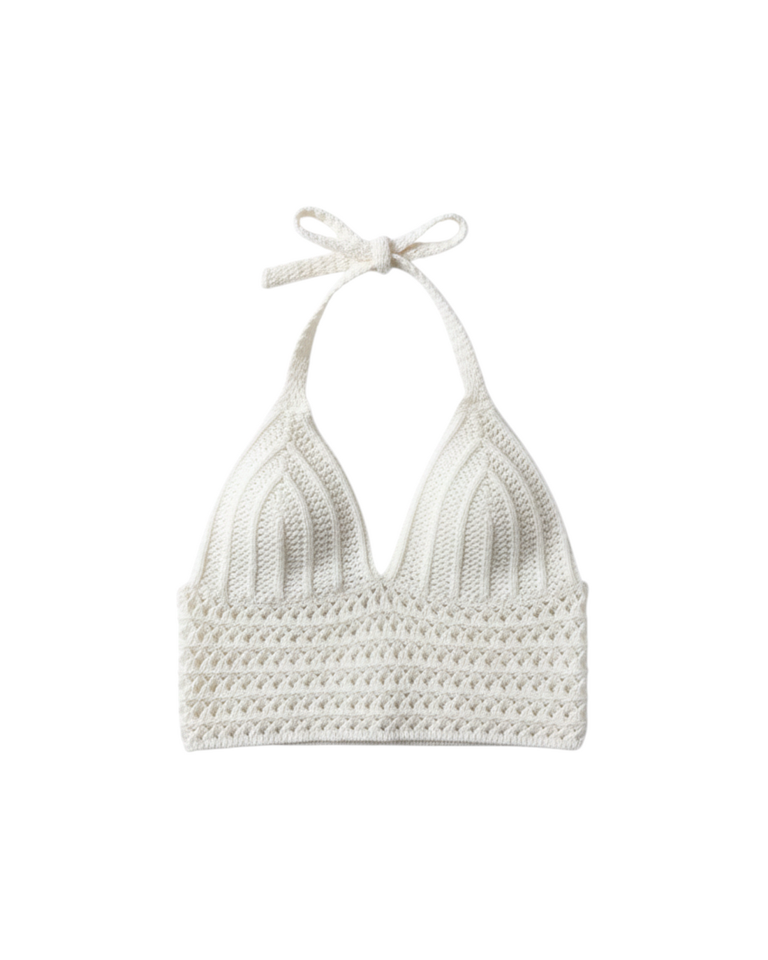 Top halter Yanet Collective de tejido color crema con diseño ajustado y detalles en relieve con cierre de lazo