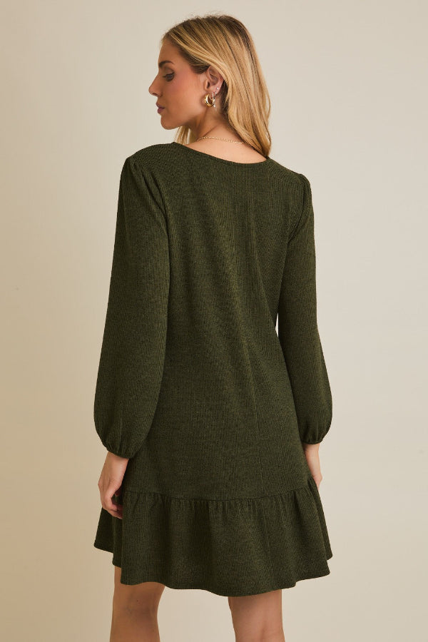 Vestido de Punto Verde Oliva con Detalle de Lazo - Estilo Boutique