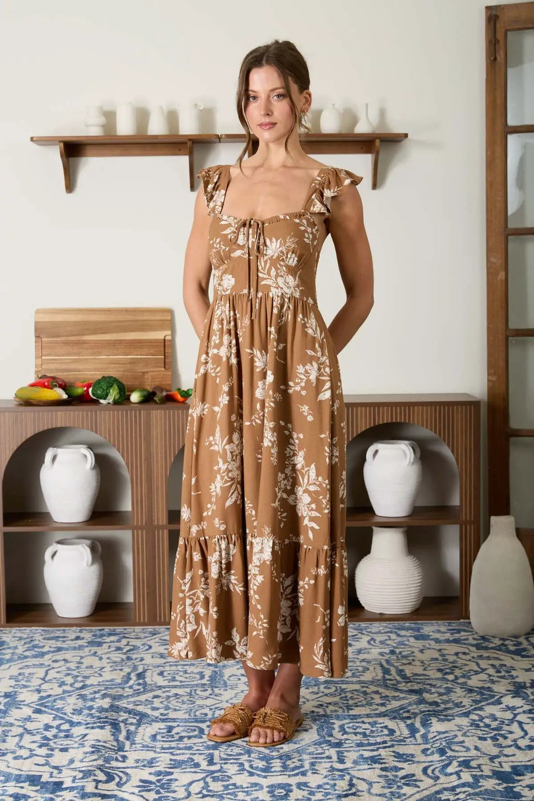 Vestido Midi Corset con Detalle de Volantes y Lazo Floral by shopblupepper