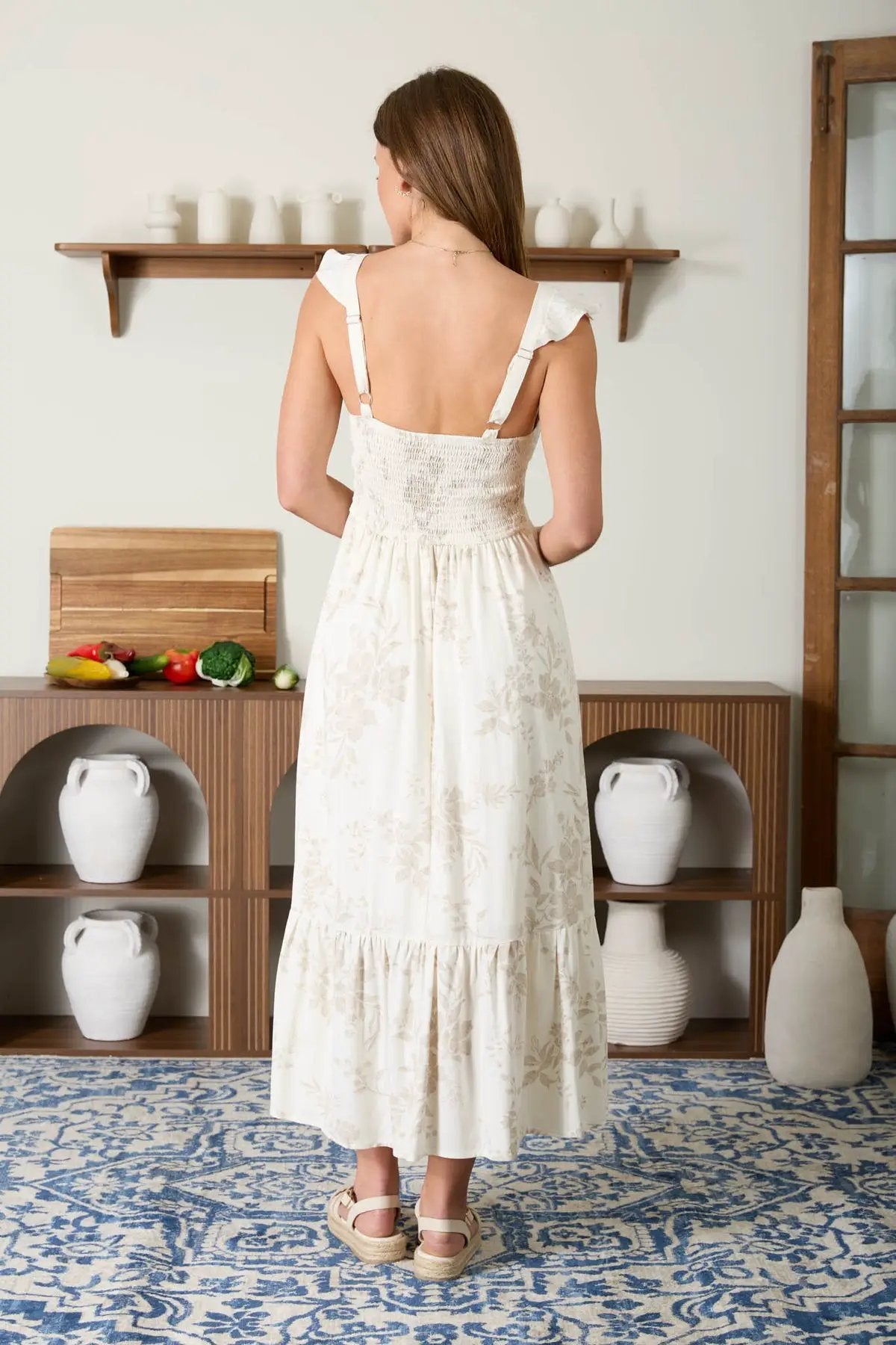 Vestido Midi Corset con Detalle de Volantes y Lazo Floral by shopblupepper