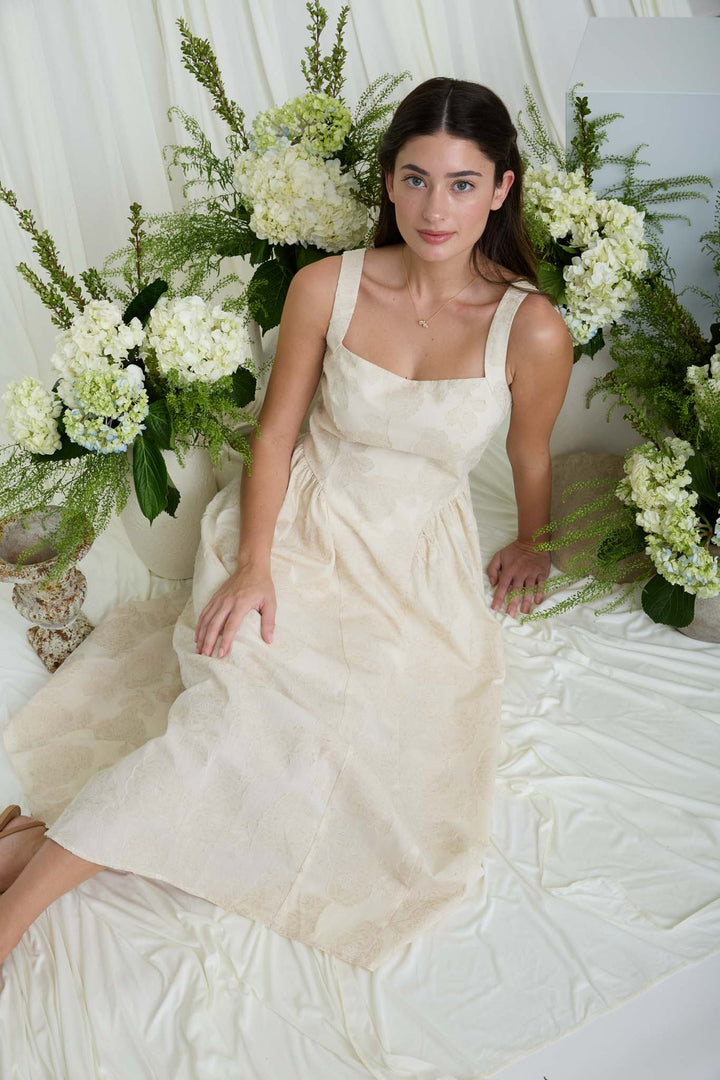 Vestido Midi Sin Mangas con Estampado Jacquard Floral by shopblupepper