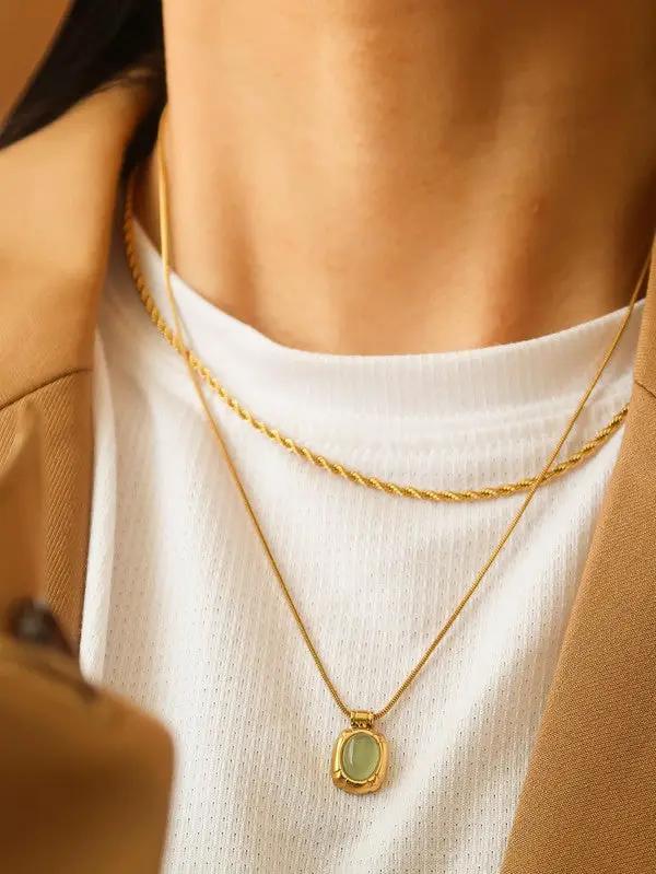 Collar De Piedra Natural En Oro 18K Y Acero Inoxidable Ágata Negra Ojo De Gato Y Aventurina Verde Exclusivo by Yanet Collective