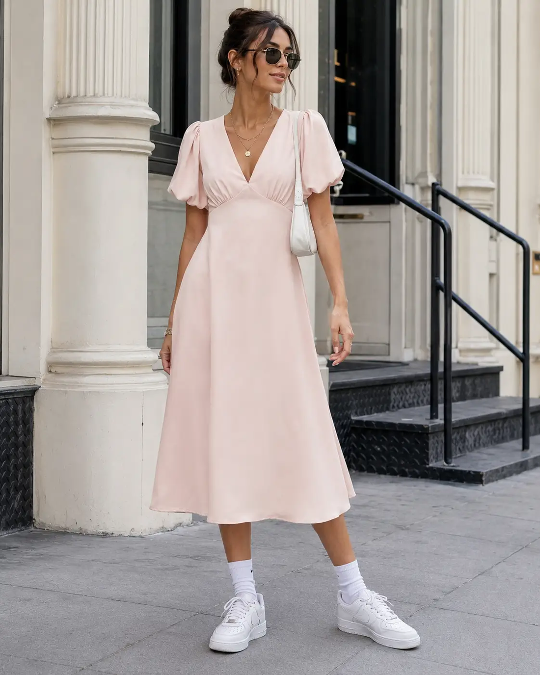 Winslow Collection Vestido Escote V Mangas Abullonadas Lazos En La Espalda - Dresses Dresses