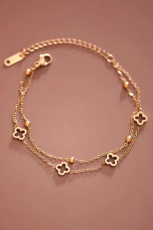 Pulsera Cadena de Acero Inoxidable con Oro 18K – Trébol, 7" + Extensor 2" by Yanet Collective