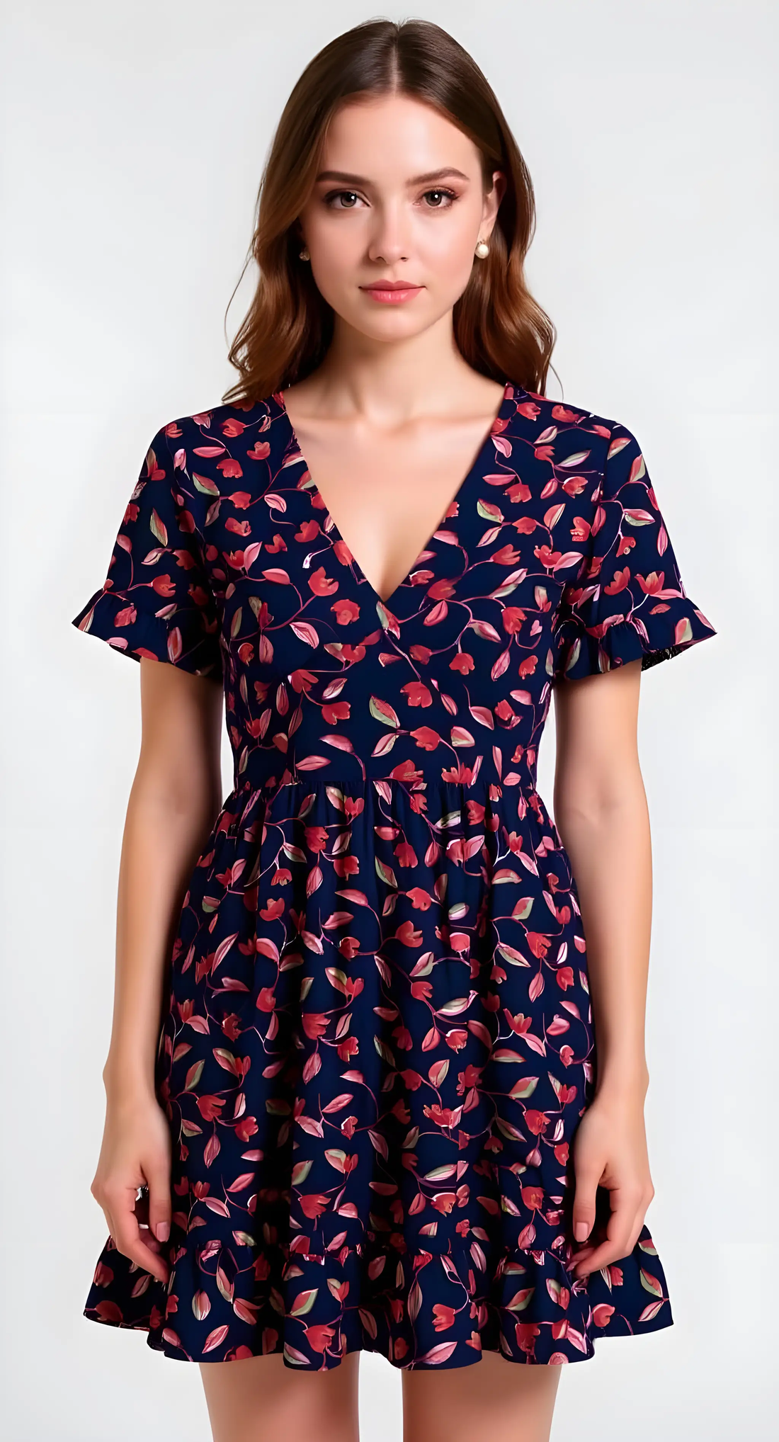Vestido flores azul con rojo by Yanet Collective