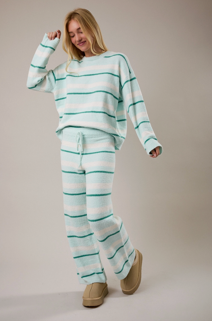 Pantalones de Punto Suave a Rayas – Estilo Lounge de Pierna Ancha