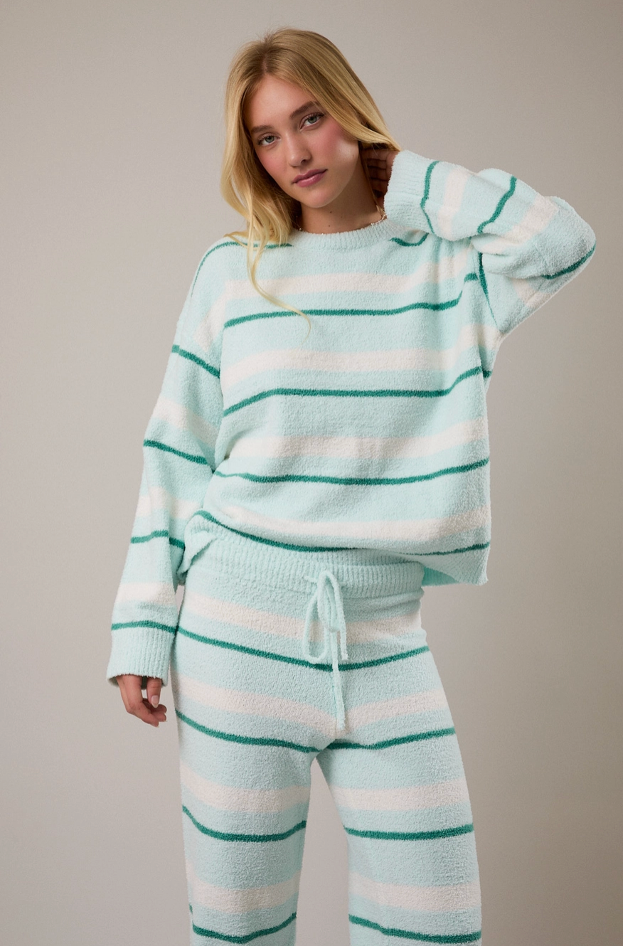 Pantalones de Punto Suave a Rayas – Estilo Lounge de Pierna Ancha