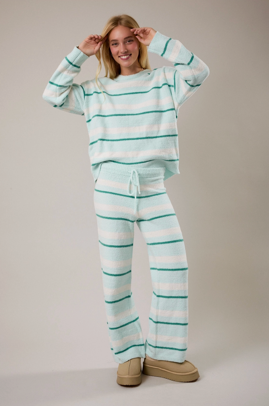 Pantalones de Punto Suave a Rayas – Estilo Lounge de Pierna Ancha