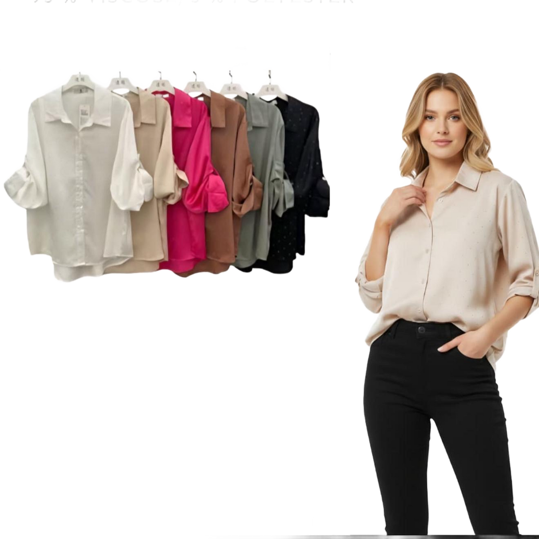 Blusa Satén Manga Larga con Brillos by Yanet Collective