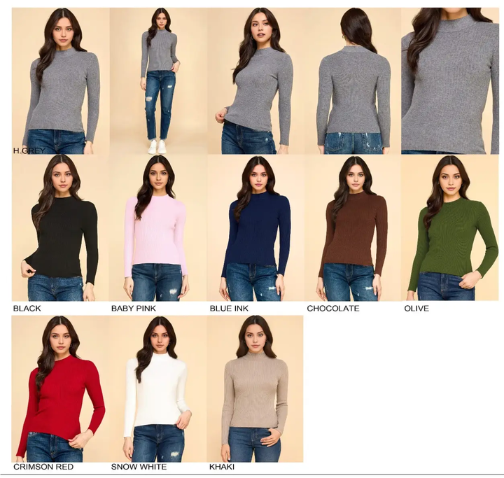 Suéter Cuello Alto Mujer Suéter Básico de Punto Ajustado by Yanet Collective