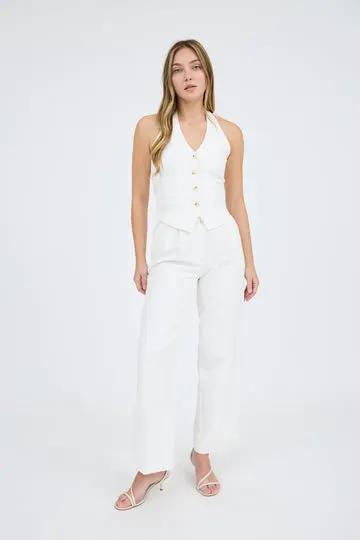 Chaleco Mujer Elegante Halter Escote V Sin Mangas Botones Moda Casual by Yanet Collective
