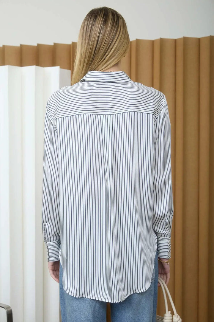 Camisa de Manga Larga con Patrón de Rayas y Cuello by shopblupepper