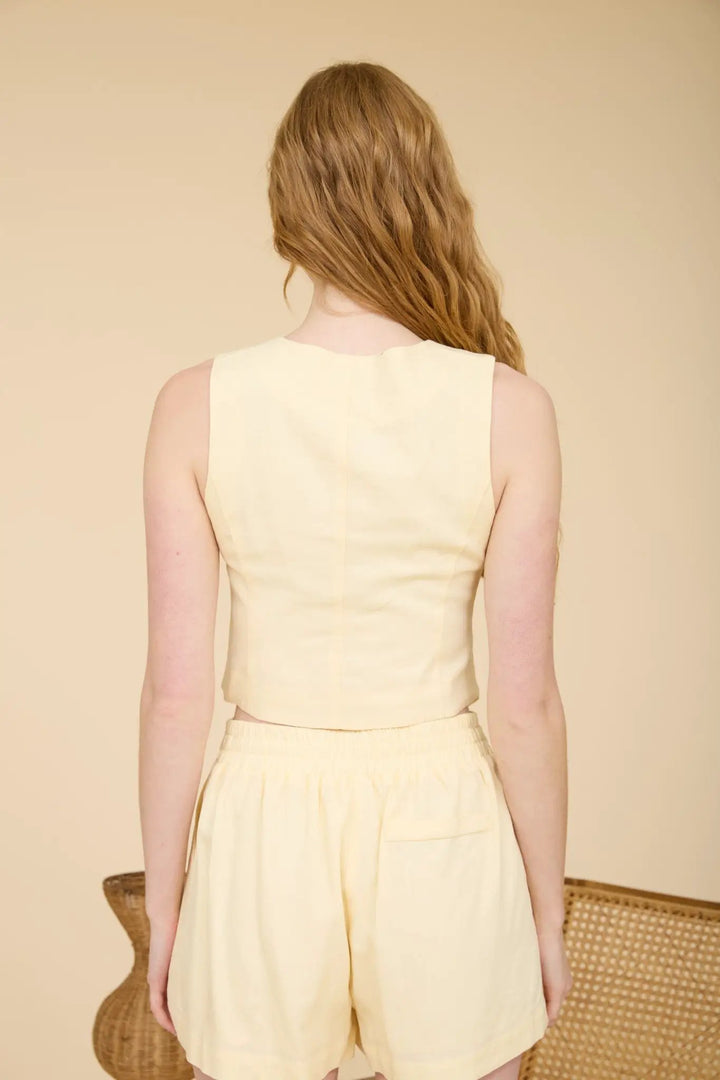 Chaleco de Lino con Cuello en V y Botones by shopblupepper
