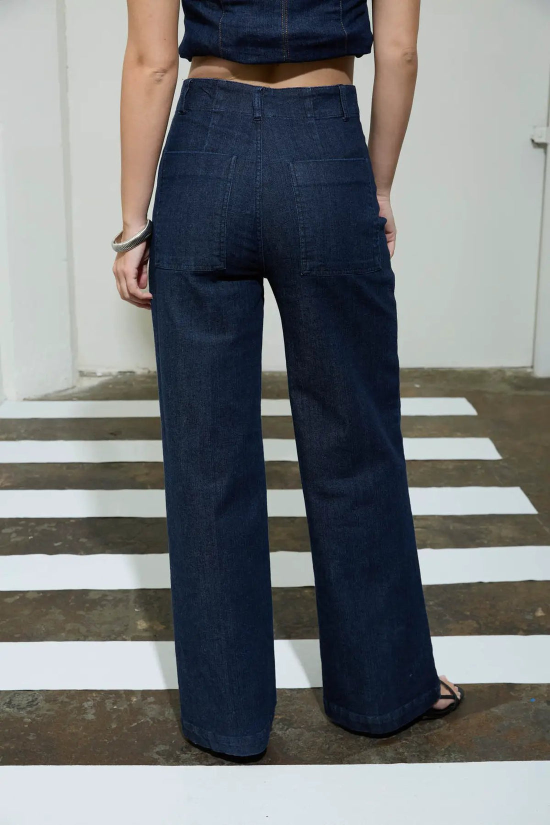 Jeans de Tiro Alto con Costura Frontal y Pierna Ancha by shopblupepper