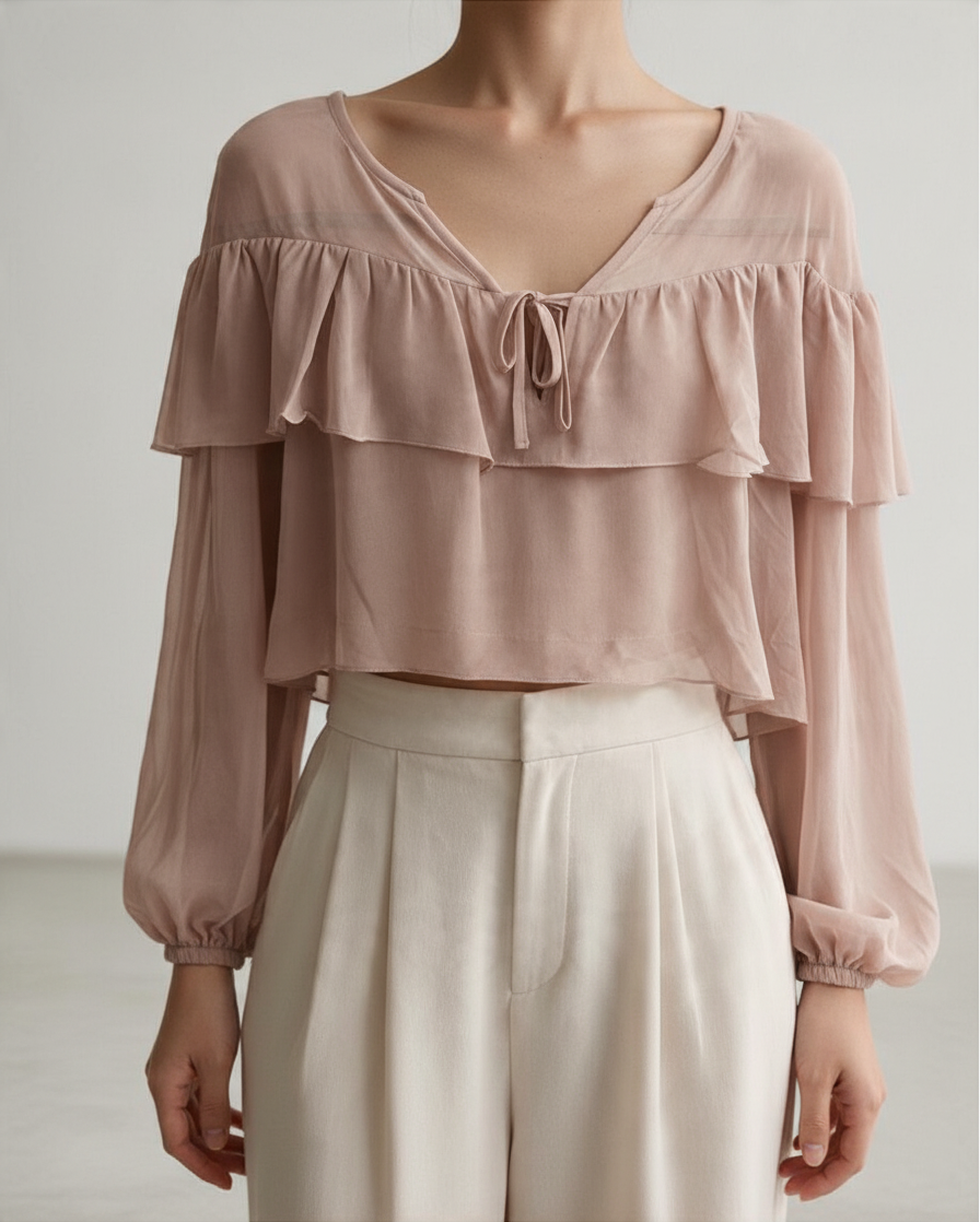 Blusa Melocotón con Volantes y Lazo - Estilo Boutique