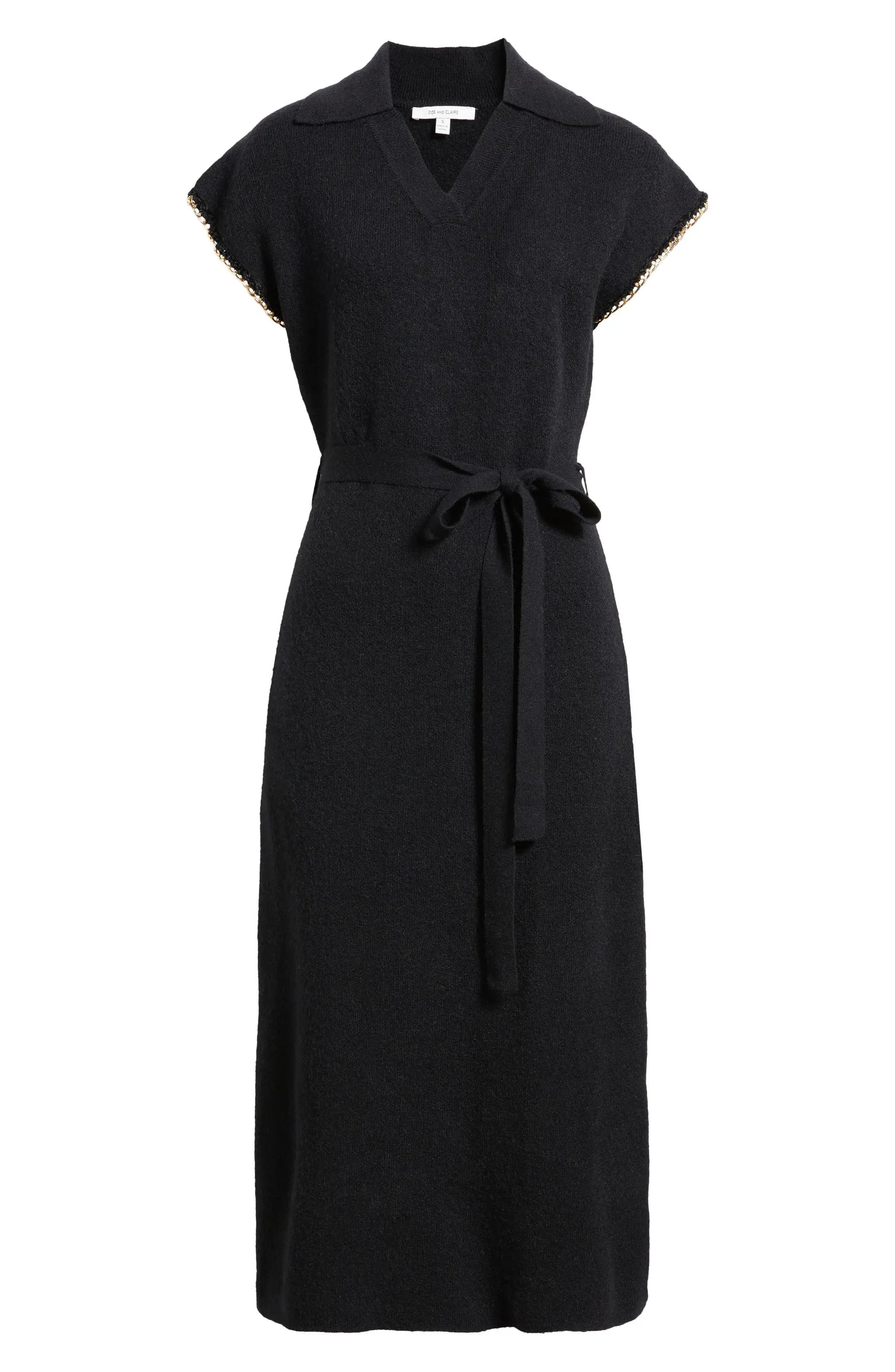 Vestido tejido negro con manga detalle cadena by Yanet Collective