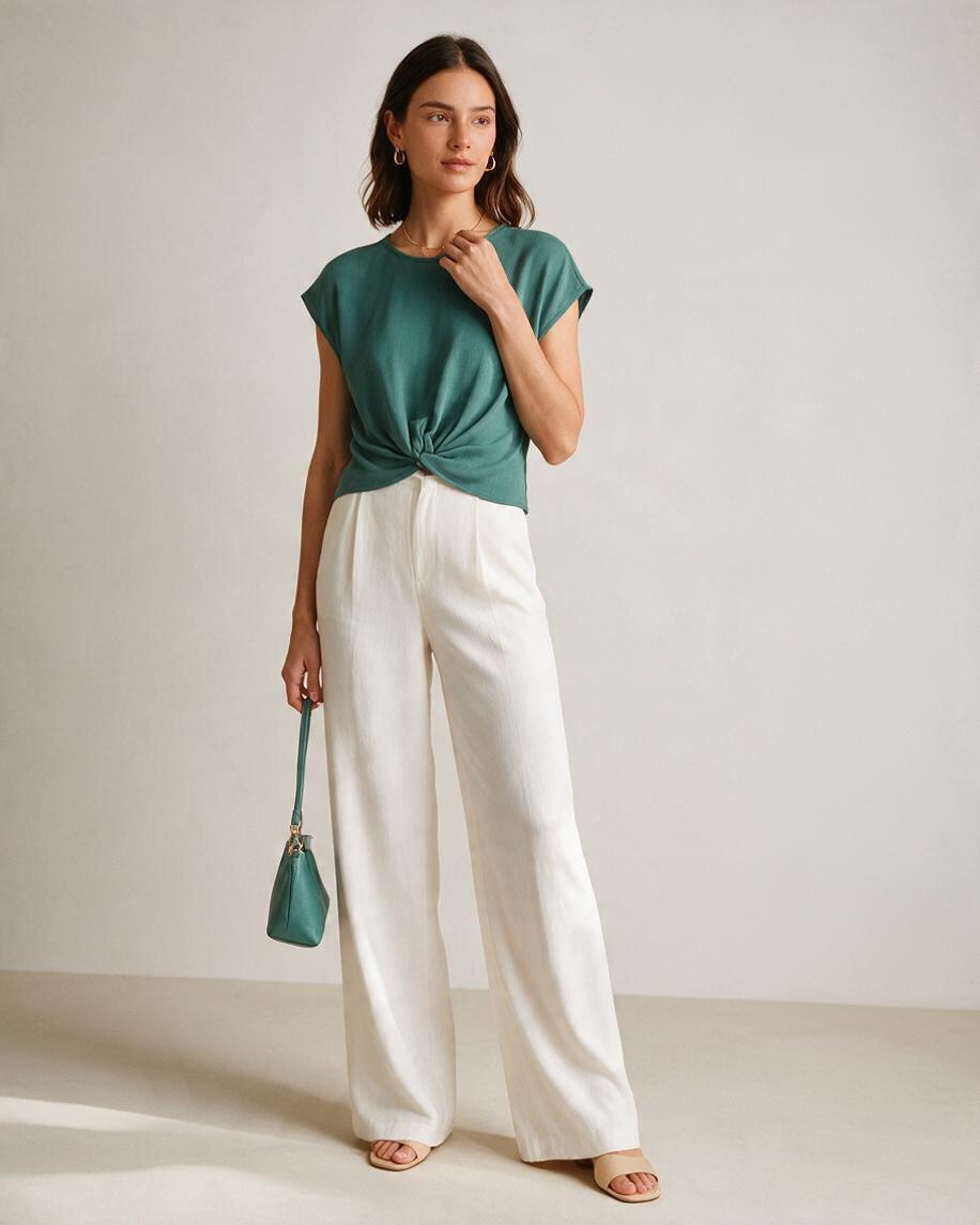 Green Short Sleeve Knot Front Top