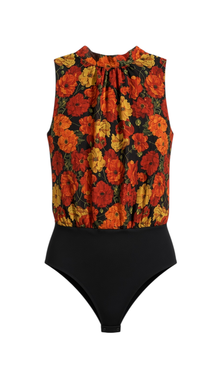 Body Floral Sin Mangas con Base Negra - Estilo Boutique
