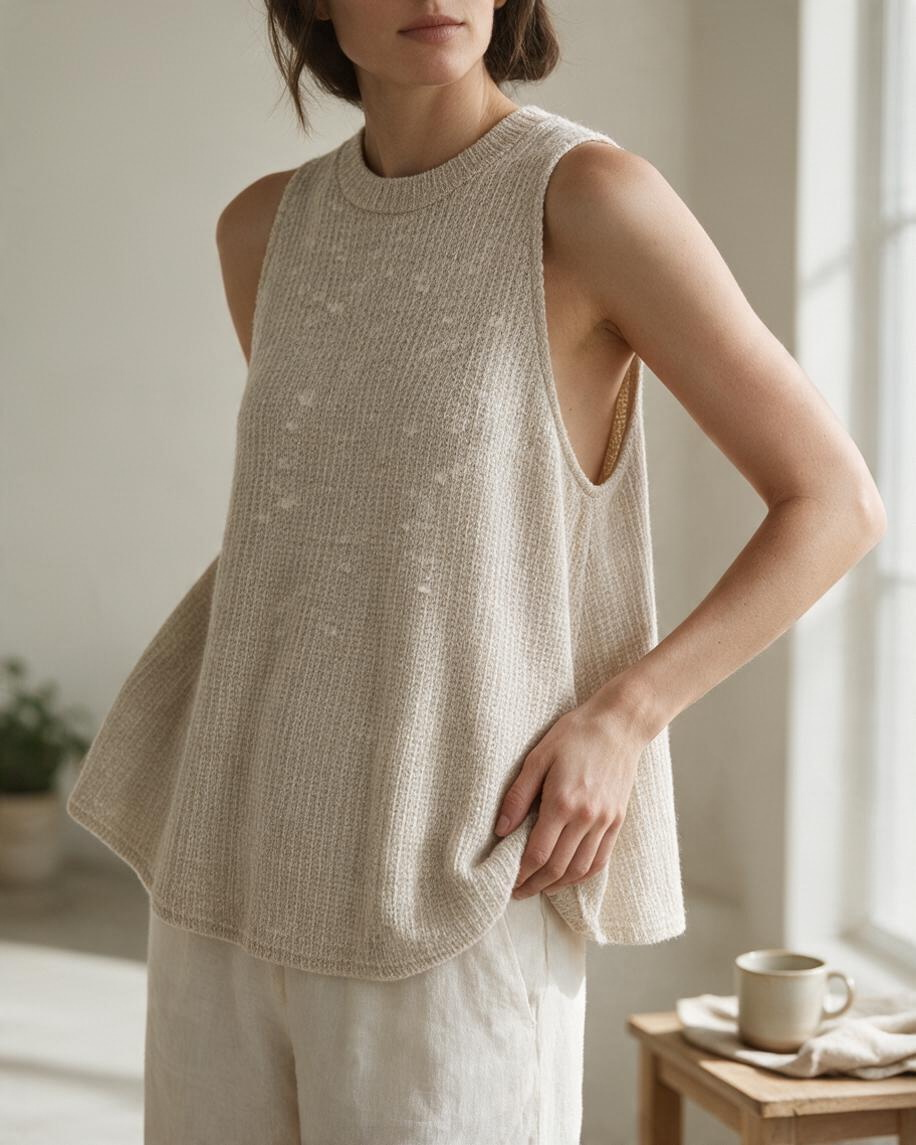 Top Sin Mangas de Tejido Color Beige con Textura