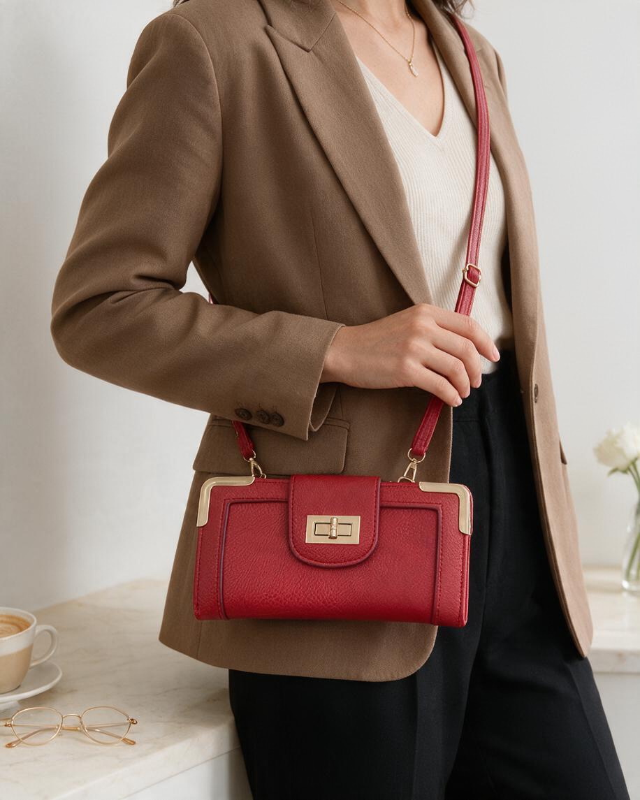 Cartera Textura Roja Look De Oficina