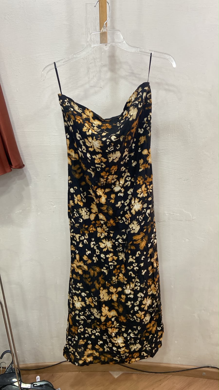 Black Floral Spaghetti Strap Midi Dress
