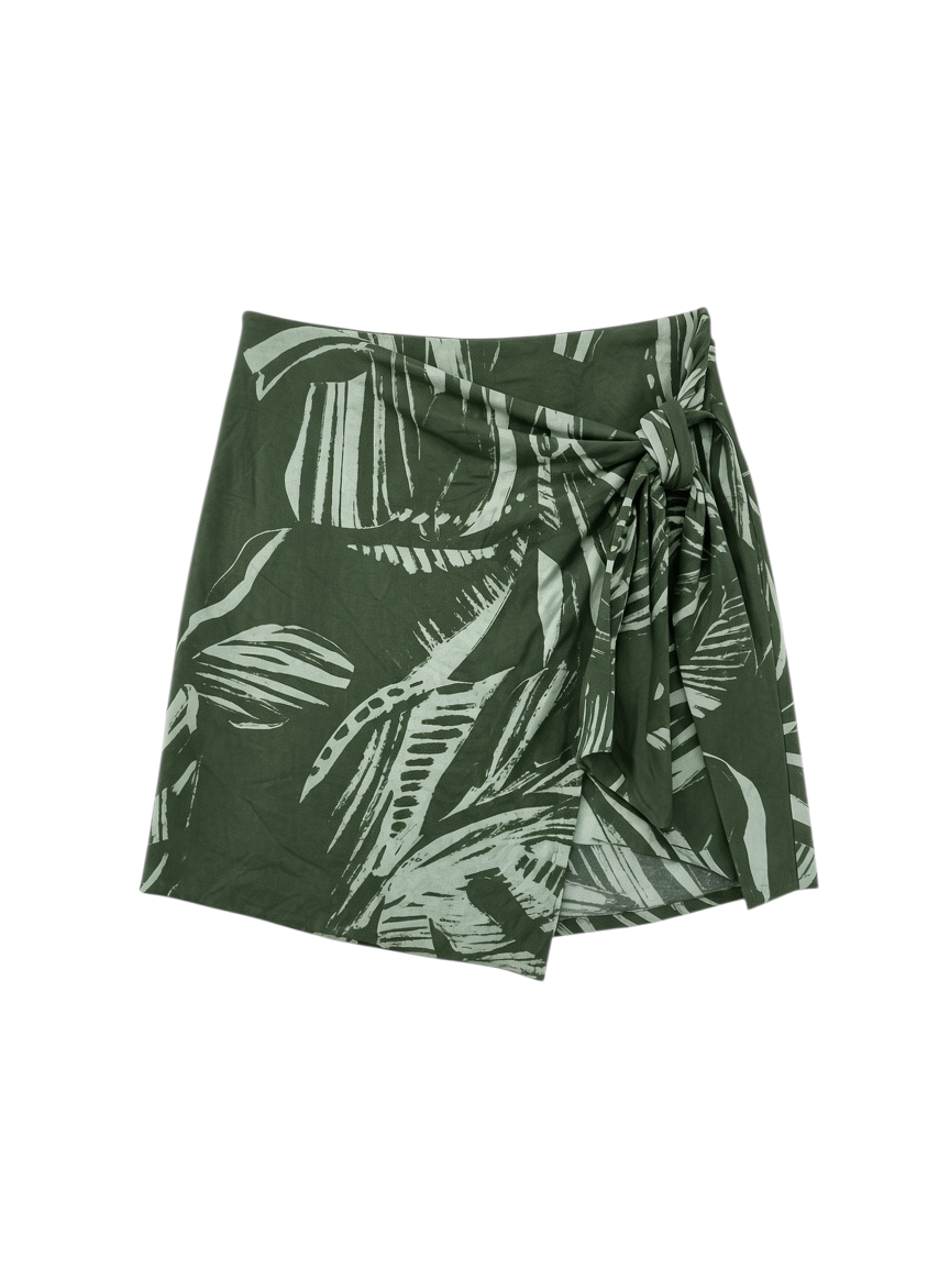 Falda Cruzada Floral Verde con Detalle de Lazo - Estilo Boutique