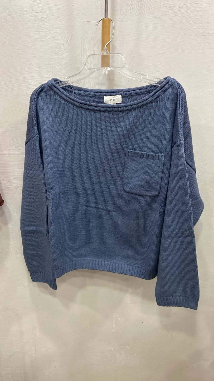 Blue Long Sleeve Cropped Sweater with Pocket