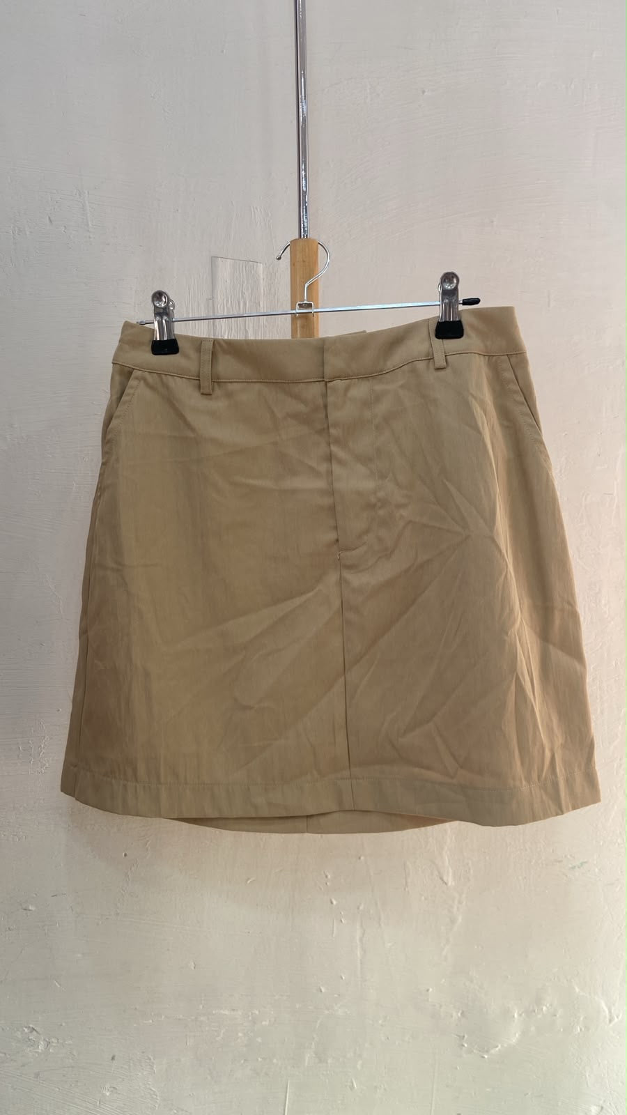 Beige Short A-Line Skirt with Pleated Front