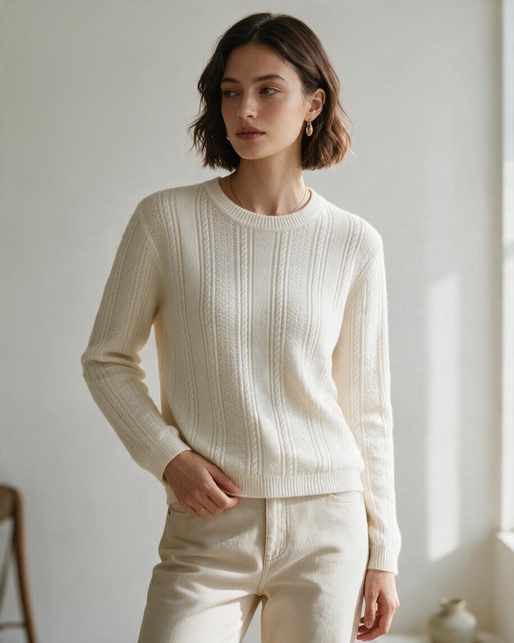 Suéter Corto de Punto Trenzado en Crema - Estilo Boutique