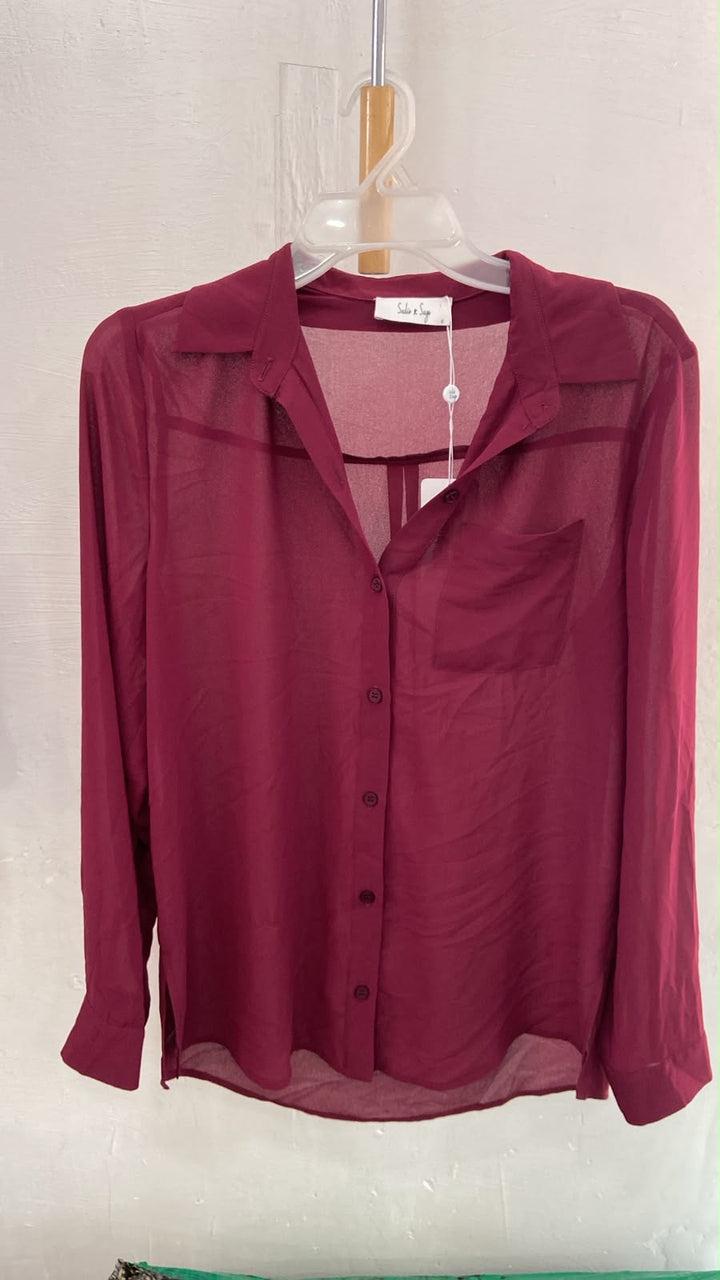 Blusa Transparente de Manga Larga en Borgoña - Estilo Boutique
